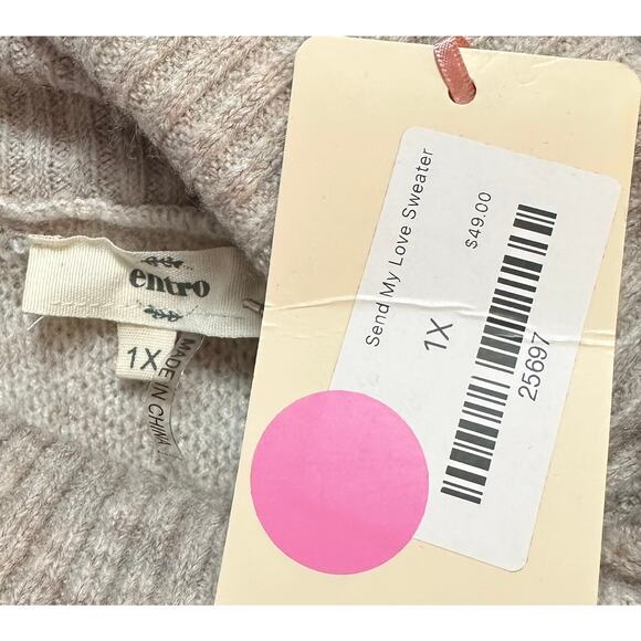 NWT Entro Window Pane Cowl Neck Sweater Beige Cozy Plus Size 1X - Picture 9 of 10